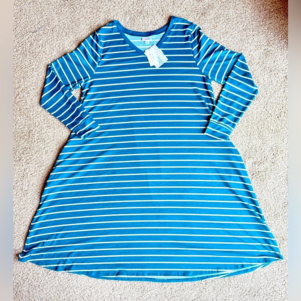 LuLaRoe Blue and White Striped Dress